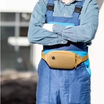 Prowalk tactical fanny pack for men and women, made of durable nylon, available in multicam or black, designed for running, cycling, and outdoor activities, featuring double zippers and adjustable strap for hands-free carry.