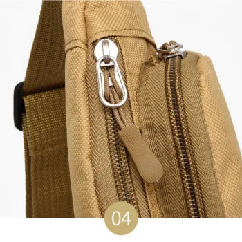 Prowalk tactical fanny pack for men and women, made of durable nylon, available in multicam or black, designed for running, cycling, and outdoor activities, featuring double zippers and adjustable strap for hands-free carry.