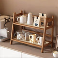 2 Tier Wicker-Look Coffee Station Organizer, Bamboo Mug Holder Countertop, Kitchen Counter Shelf for Tea Coffee Bar Accessories
