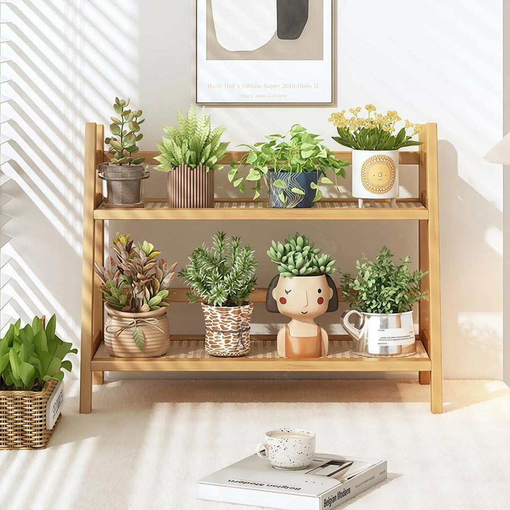 2 Tier Wicker-Look Coffee Station Organizer, Bamboo Mug Holder Countertop, Kitchen Counter Shelf for Tea Coffee Bar Accessories